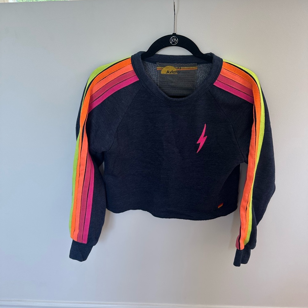 COPY - Aviator Nation Black Sweatshirt with Neon Stripes